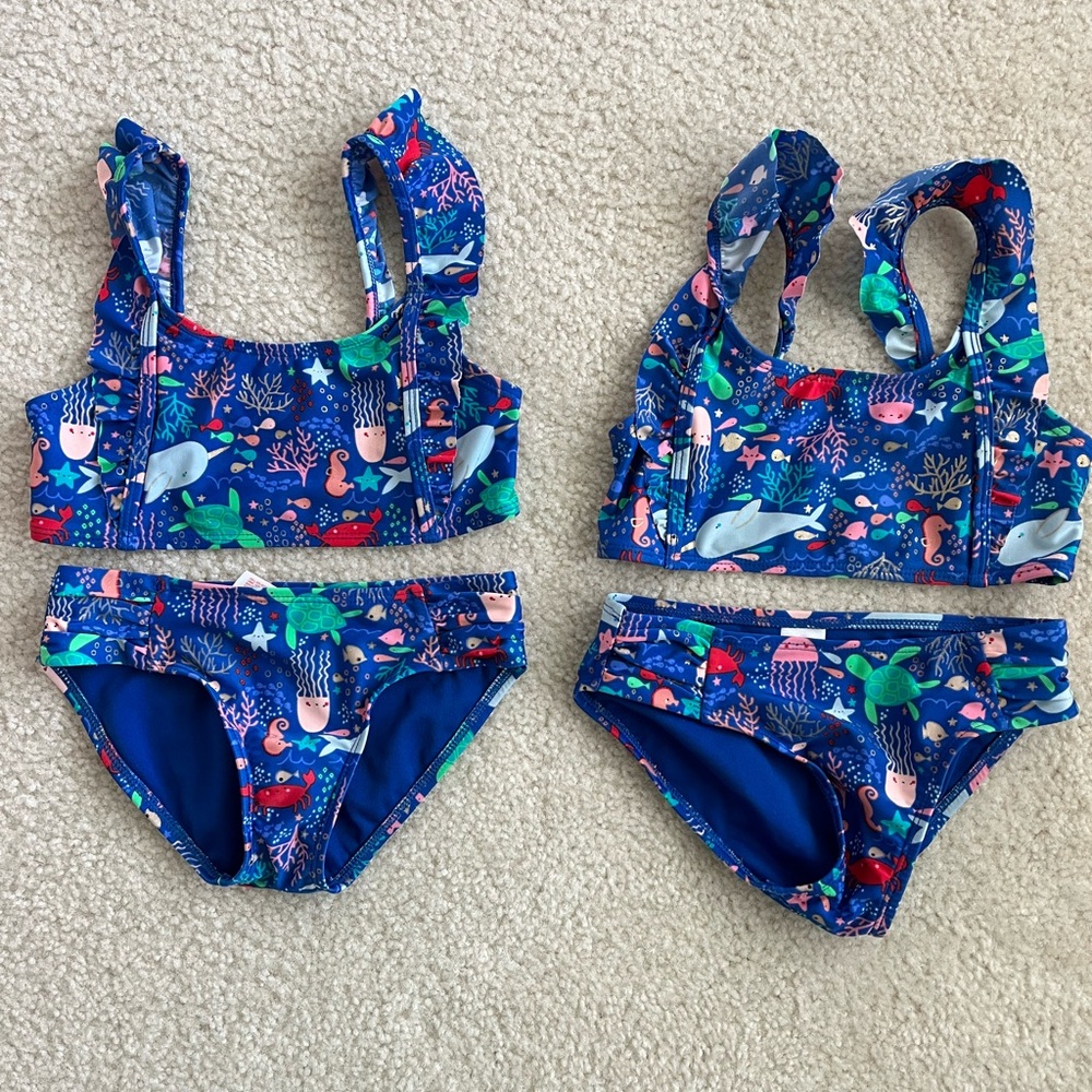 Twin girls bikini with underwater print